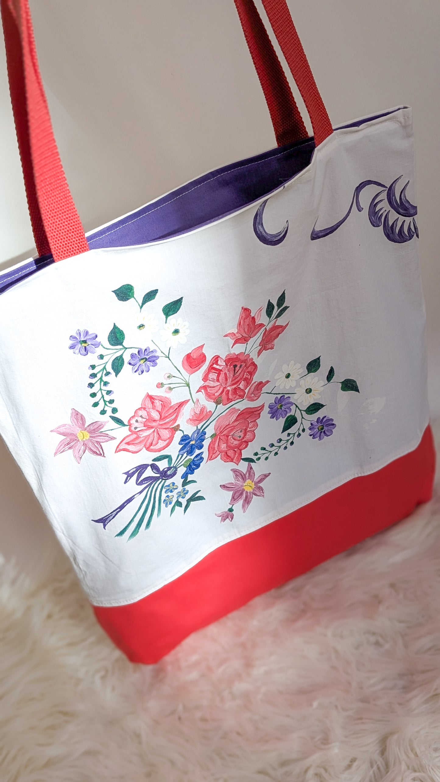 Handbemalte Upcycling Tasche Einkaufsbeutel Nachhaltige Einkaufstasche "Omi's Tischdecke"