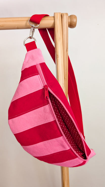Bunte Cord Hipbag Bauchtasche Streifen Pink Gelb Rot