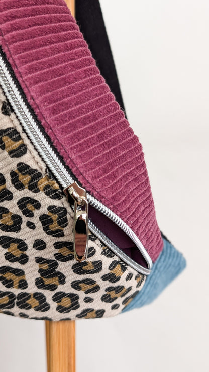 Pastell Color Blocking Cord Bauchtasche Hipbag Umhängetasche Beere LEO #2