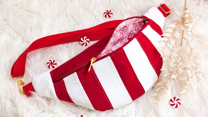 Weihnachten Hipbag Streifen Bauchtasche Patchwork Tasche Rot/Weiß LIMITIERT
