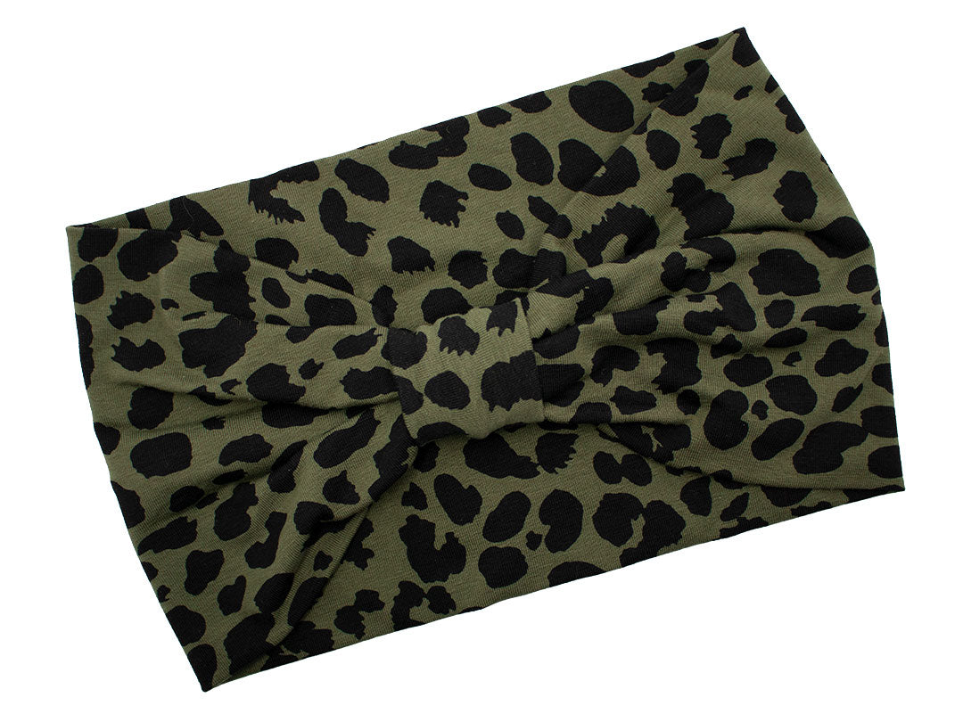 BELLA_43 Turban Stirnband Olivgrün/Schwarz Leopard