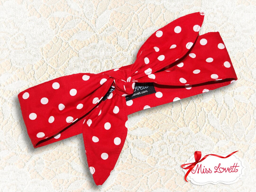 MAE_28 Rockabilly Haarband zum Wenden 2-in-1 Big Polkadots ROT