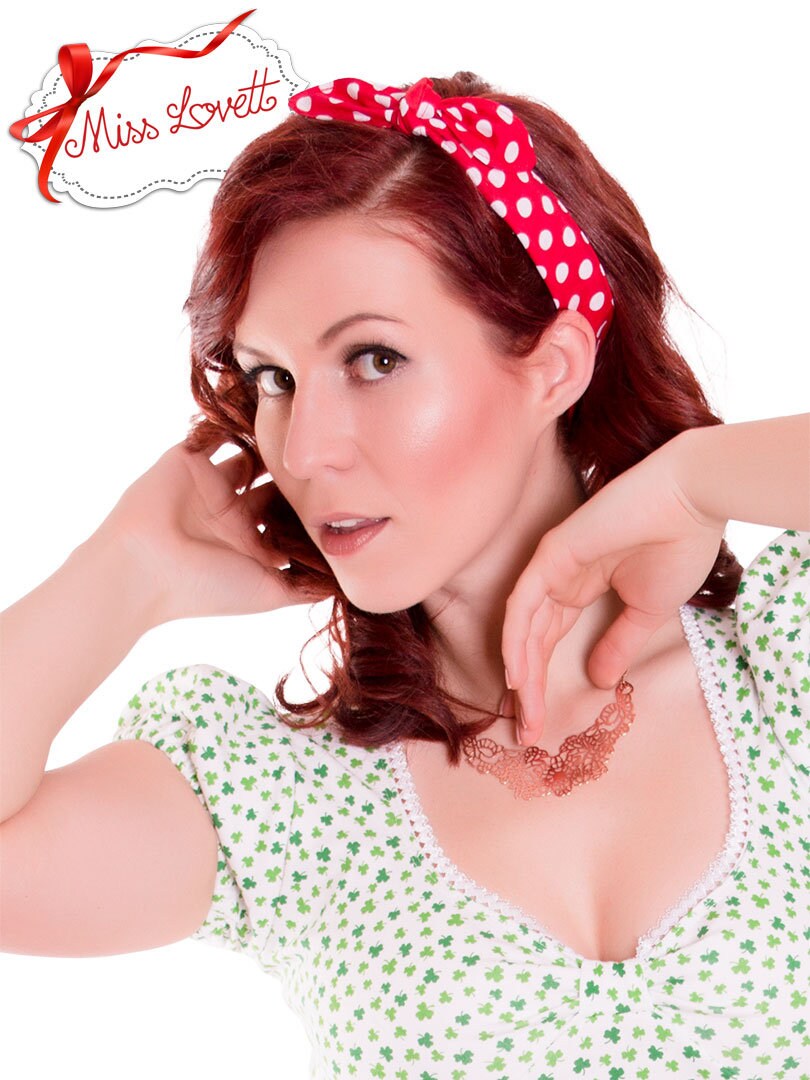 MAE_28 Rockabilly Haarband zum Wenden 2-in-1 Big Polkadots ROT