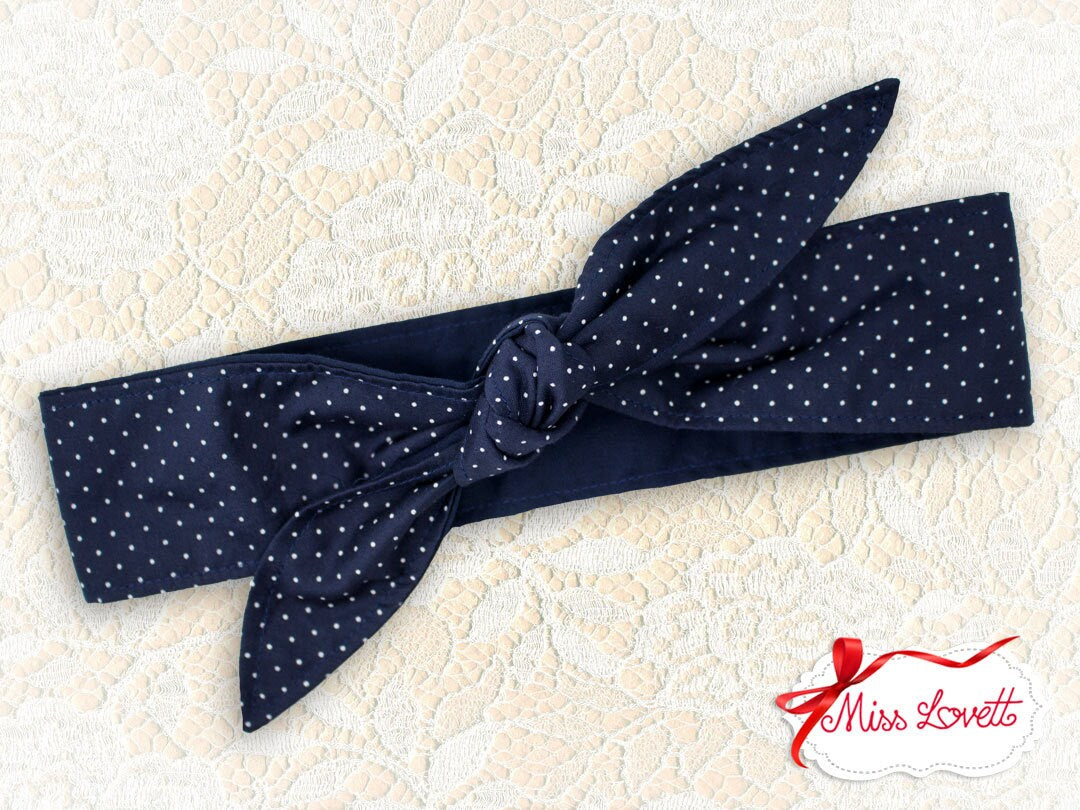 MAE_27 Rockabilly Haarband zum Wenden 2-in-1 navy/weiß Polkadots