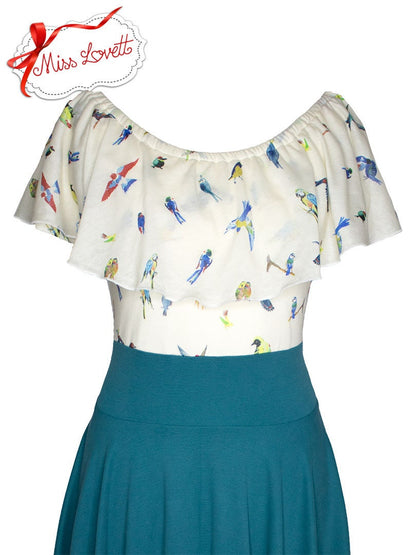 SALE | BILLIE_D01 Rockabilly Carmen Swing Kleid PAPAGEIEN | XS