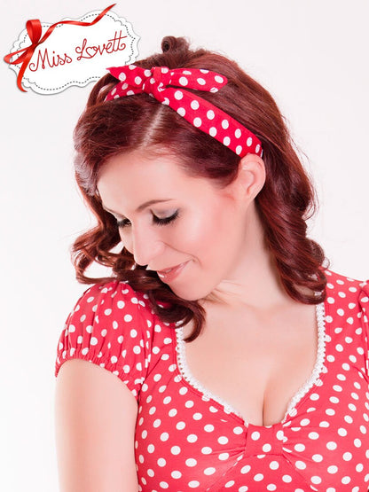 MAE_28 Rockabilly Haarband zum Wenden 2-in-1 Big Polkadots ROT
