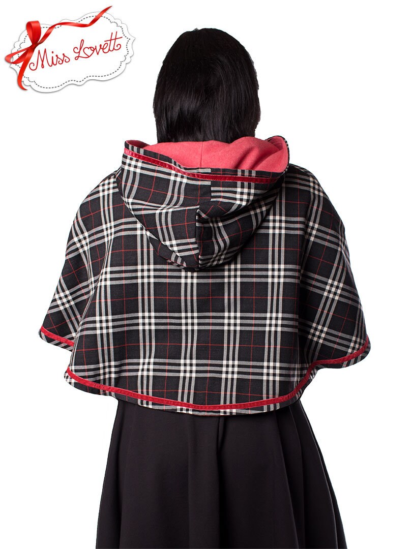 SALE | CANDICE_03 Kurzes Kapuzen Cape schwarz/rot TARTAN