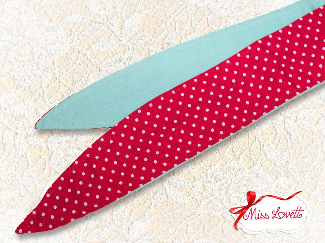 MAE_89 Rockabilly Haarband zum Wenden 2-in-1 Mint/Rot Polkadots