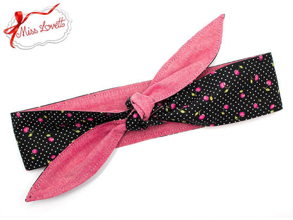 Rockabilly Haarband zum Wenden Polkadots & Kirschen Rot Grün