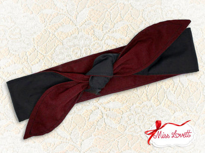 MAE Rockabilly Haarband zum Wenden BORDEAUX Polkadots