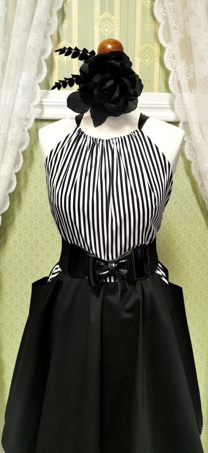 STACIE_08 Rockabilly Swing Dress Black Stripes "Countess" | XL