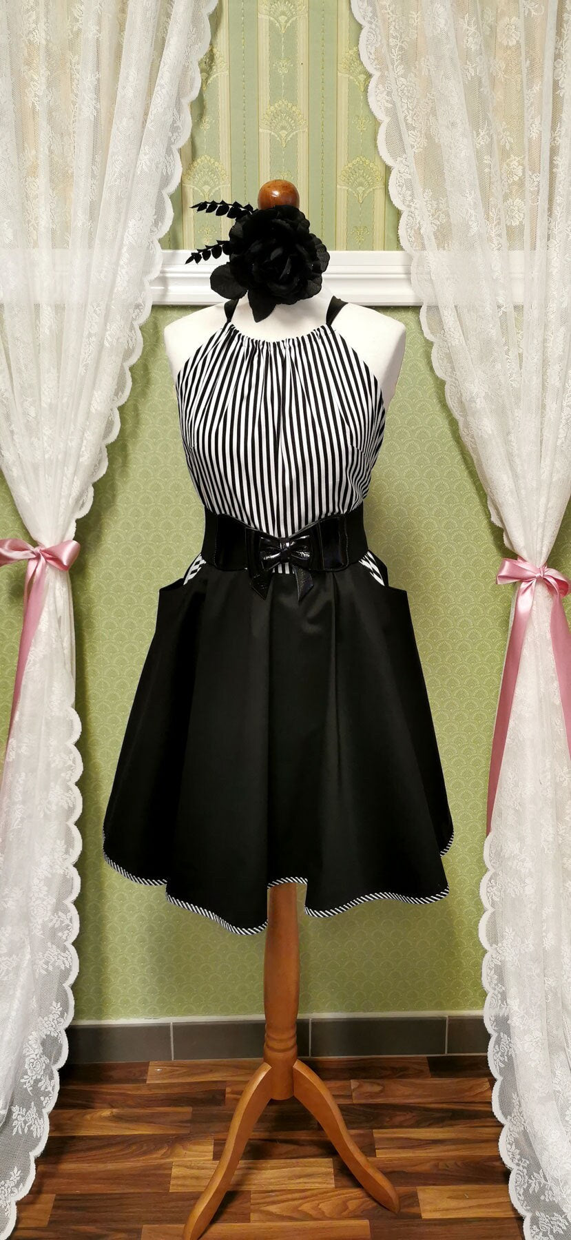 STACIE_08 Rockabilly Swing Dress Black Stripes "Countess" | XL