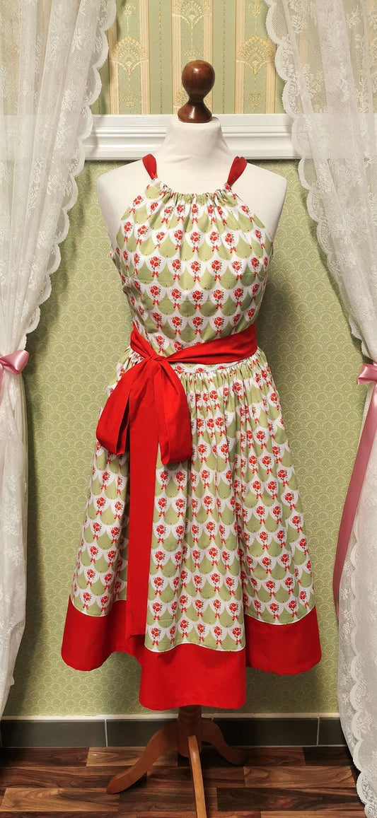 SALE | STACIE_05 Blumen & Schleifen Kleid Grün Rot UNIKAT | L