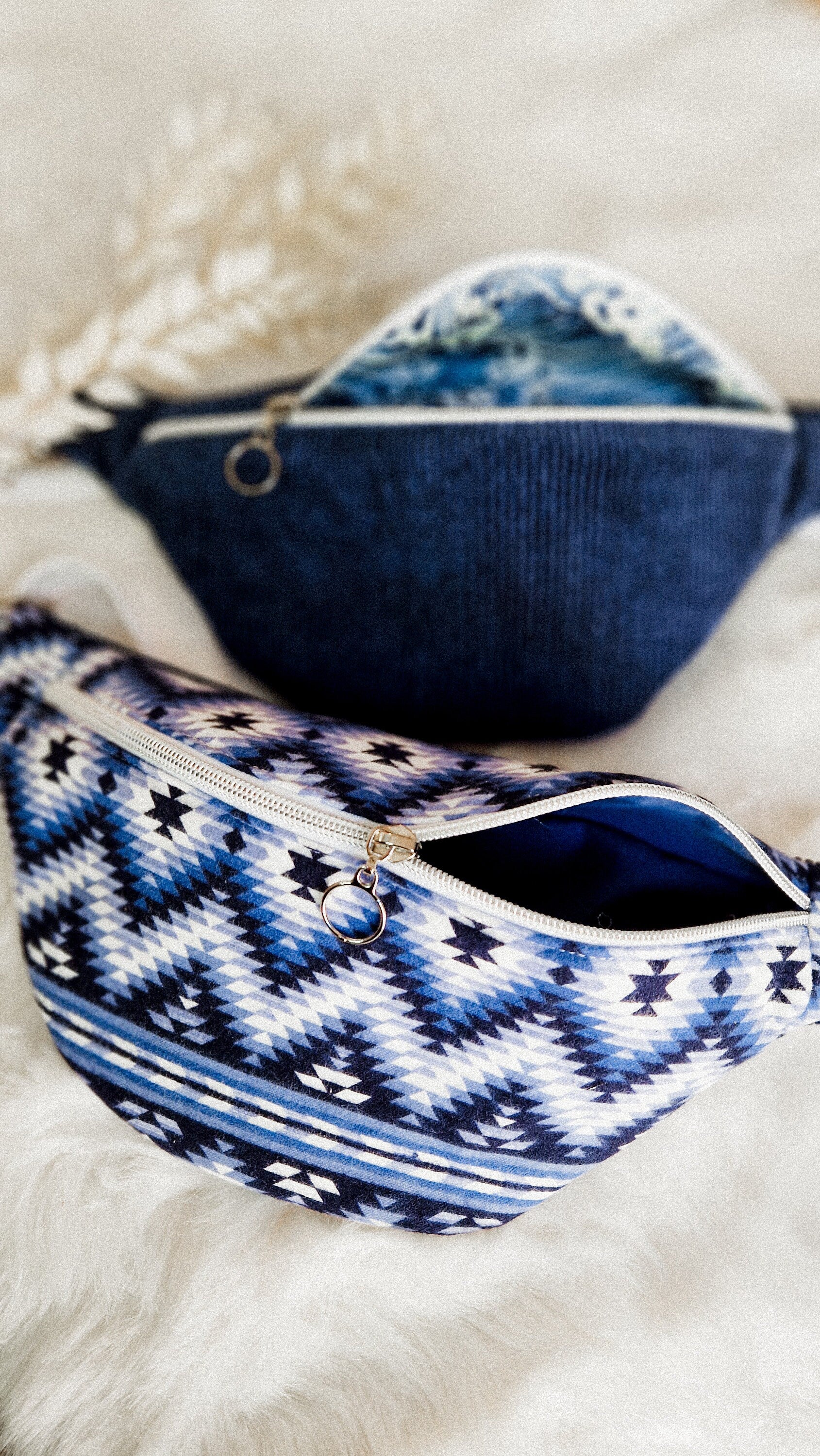 Blue Geometrical Print Hipbag Fanny Pack Crossbody Bag Aztec Boho