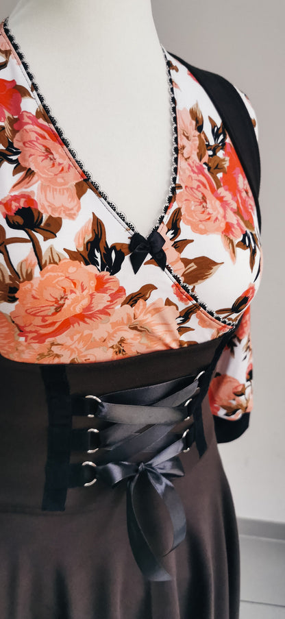 DARIA_01 Rockabilly Wrap Shirt Longsleeve PINK PEONIES Flowers